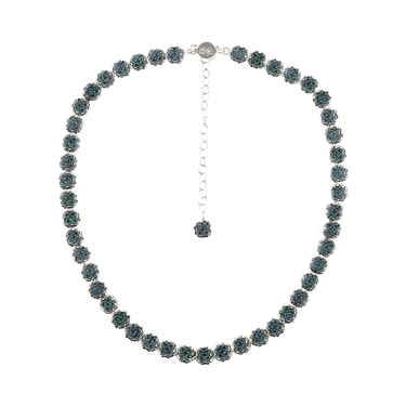 Collar Diamantes Cuadrados Plata Corto Azul